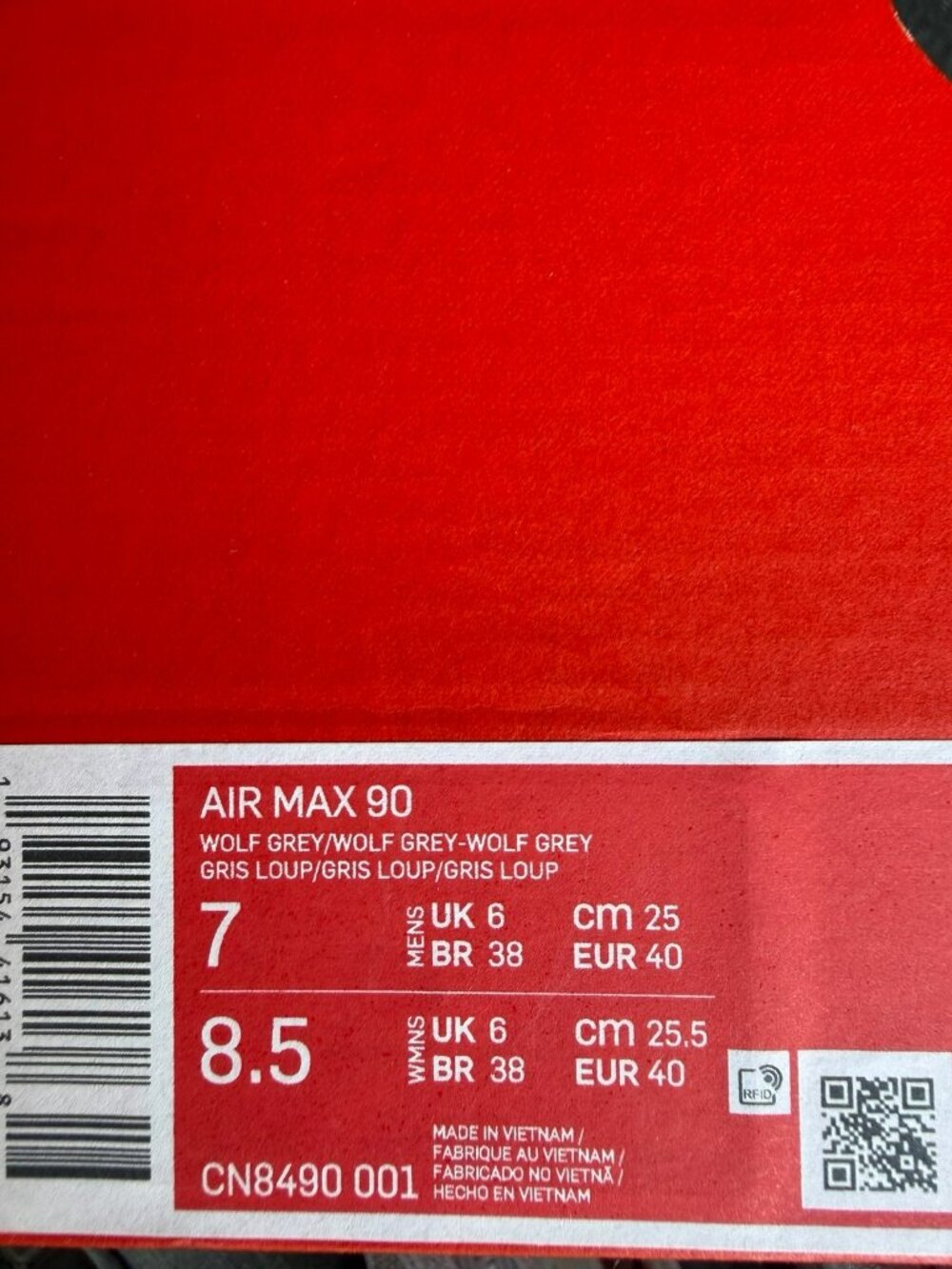 * 8.5 WOMEN'S NIKE AIR MAX 90 WOLF GREY CN8490-001 RUNNING SNEAKERS - Picture 8 of 8